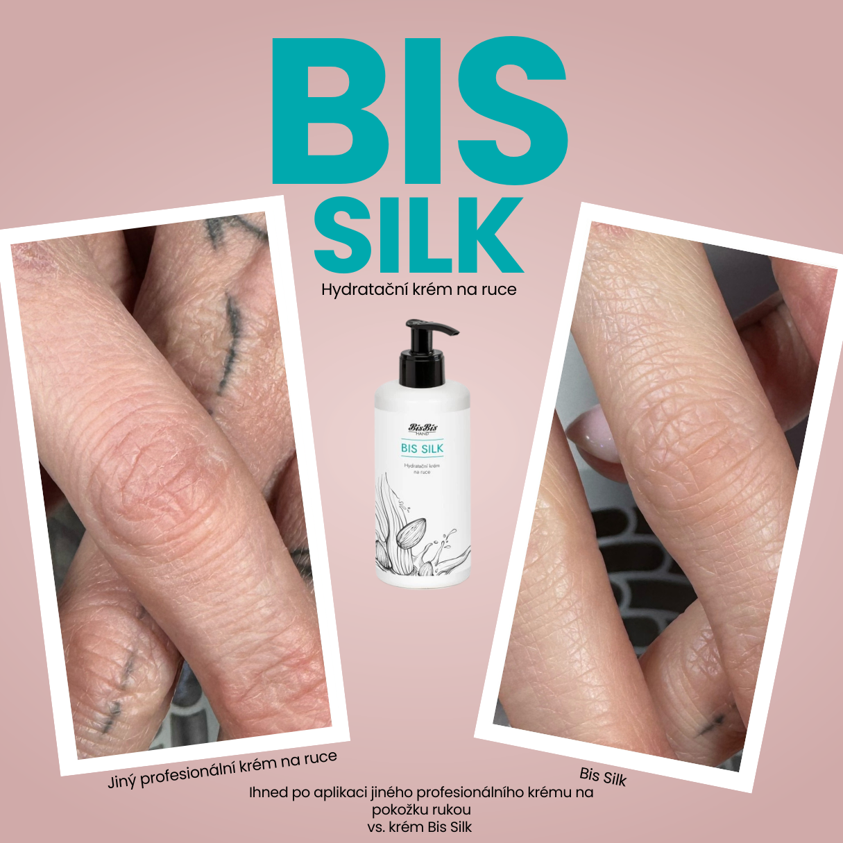 Bis Silk rozdíl mezi jiným krémem na ruce a Bis Silk ihned po aplikaci (2)